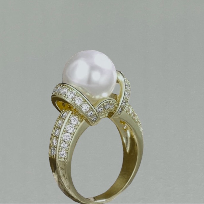 10k Gold Plated Luxurious Oversized Pearl Cocktail Ring 49$